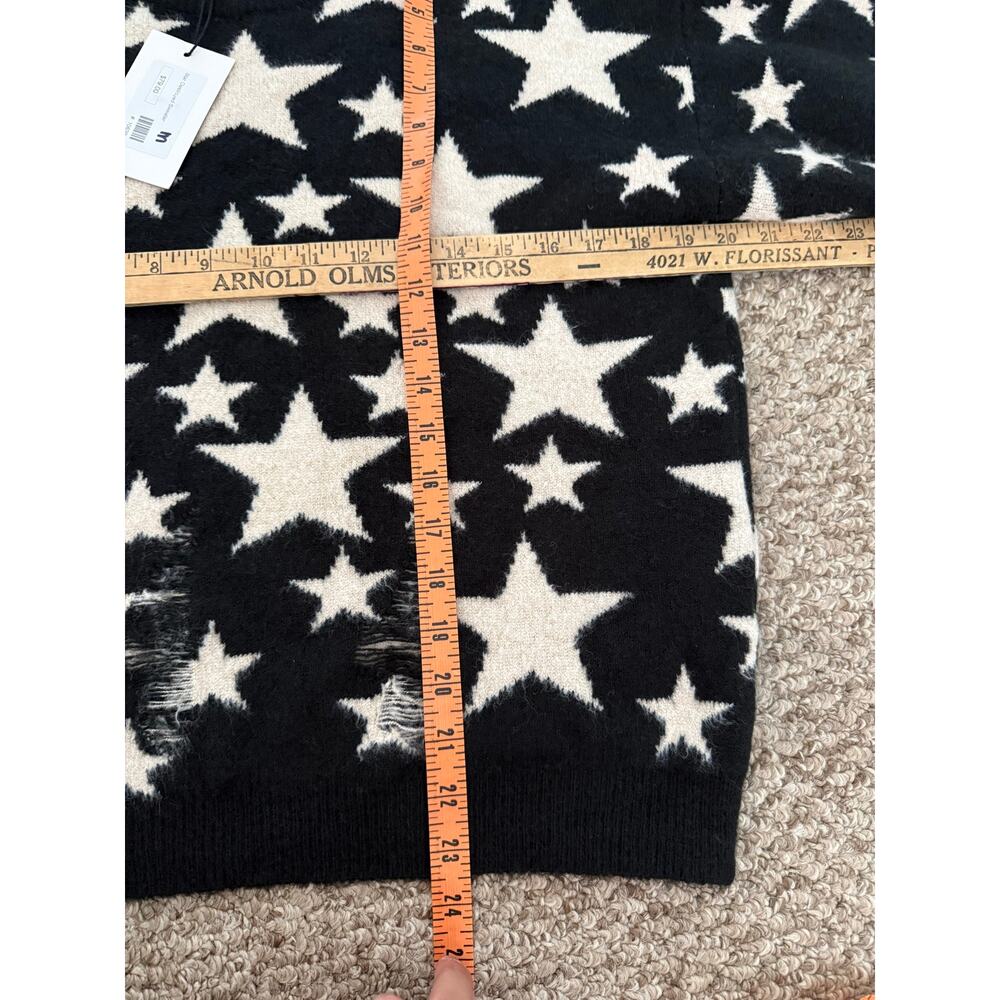 THML | NEW Preppy Soft Knit Black/Cream Star Destroyed Pullover Sweater Sz M - Picture 4 of 10